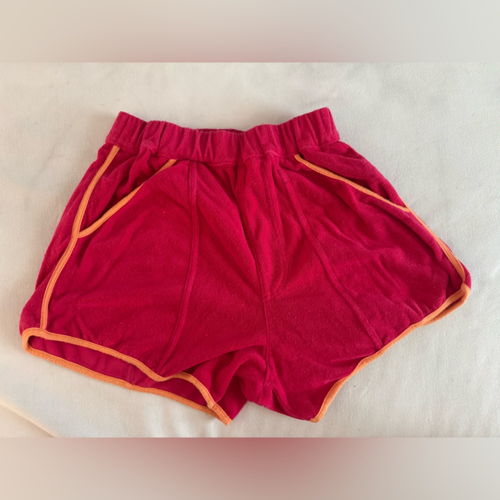 Free People- Hot Pink Terrycloth Athletic Shorts with Orange Trim